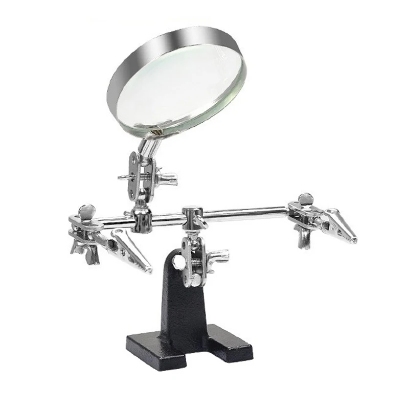 Soldering Iron Station Stand With Welding Magnifying Glass Clip Clamp Third Hand Helping Desktop Magnifier Soldering Repair Tool