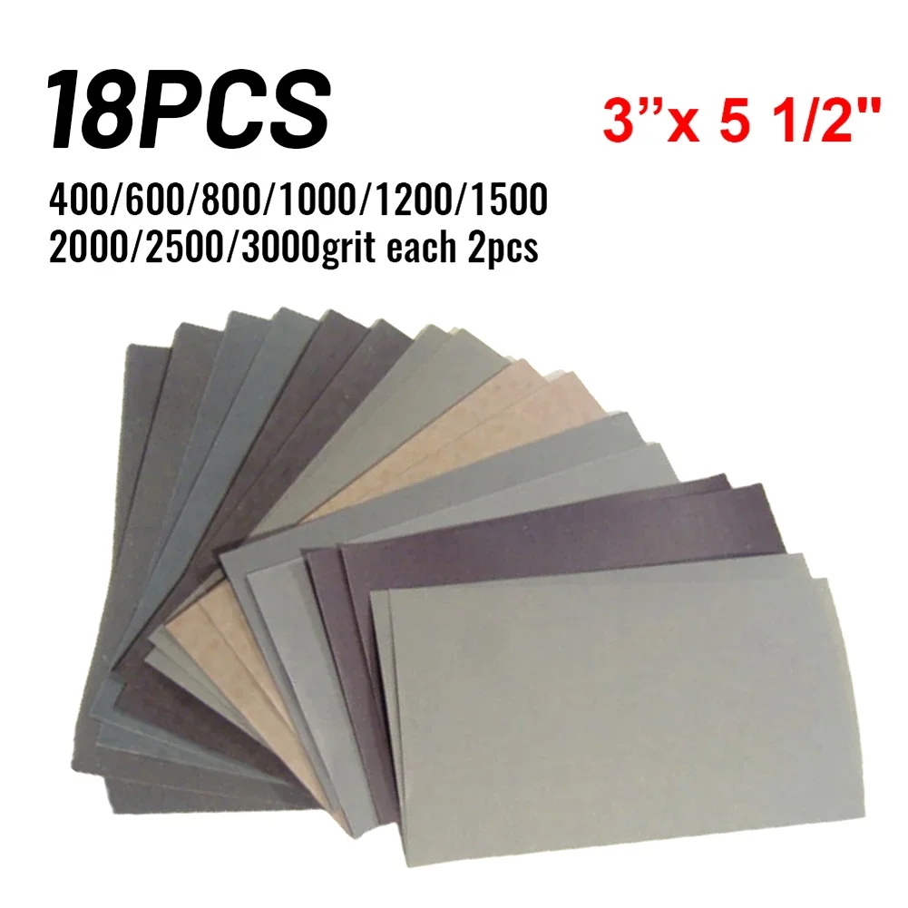 18pc Sandpaper 400-3000grit Sand Paper Water/Dry Sanding Paper Abrasive Tool For Wood Sanding Metal Polishing Sheet Sanding Tool