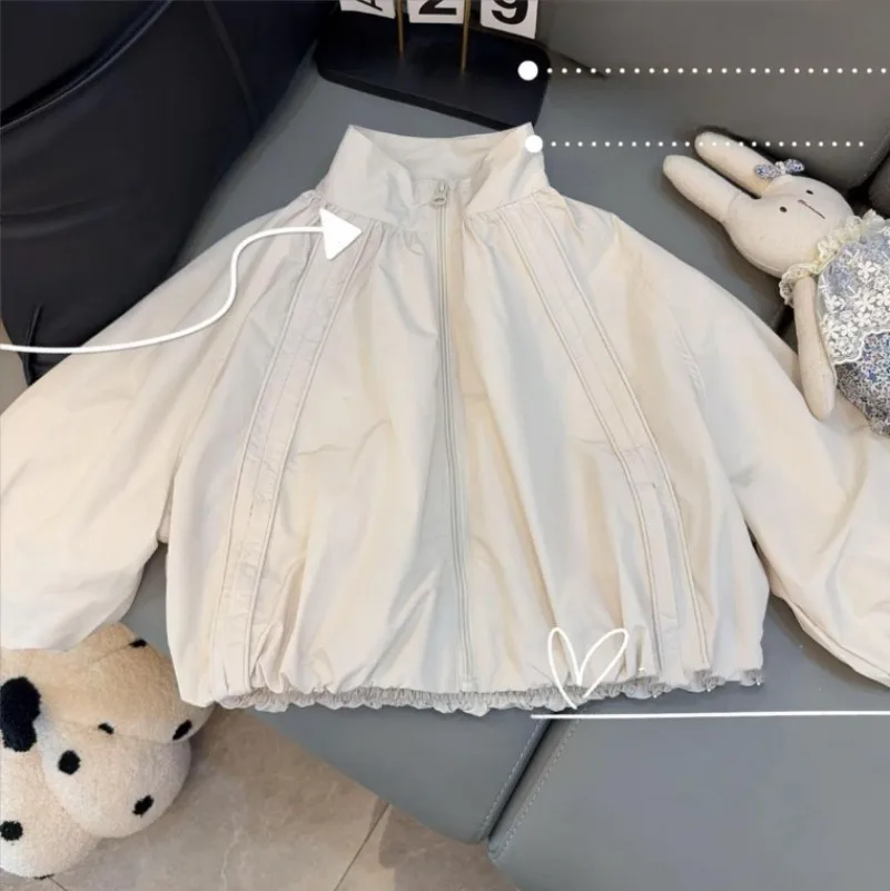 Frühherbst Kinder Mädchen Windbreaker Mäntel UNITIM 2-12 Jahre Kinder Mädchen Reißverschluss-Jacken Einfarbige Lässige Teenager Mädchen Oberbekleidung Mäntel – Detail 7