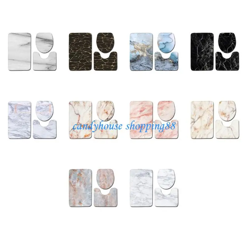 

D7YE 3Pcs Polyester Fiber Bathroom Mats Collection Featurings Ushaped Rectangular Ovals