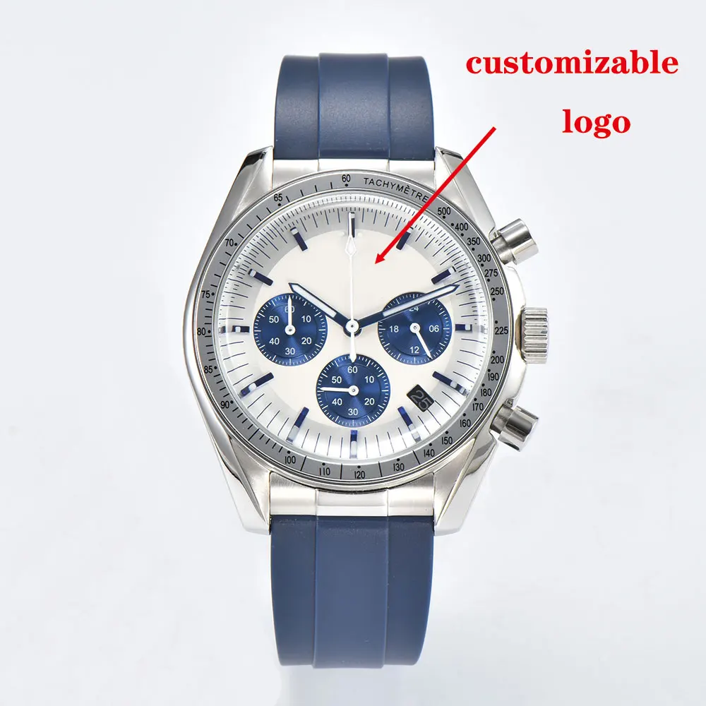 Orologio da 41 mm in argento VK63 movimento cronografo vetro zaffiro orologio impermeabile da uomo d'affari personalizzato