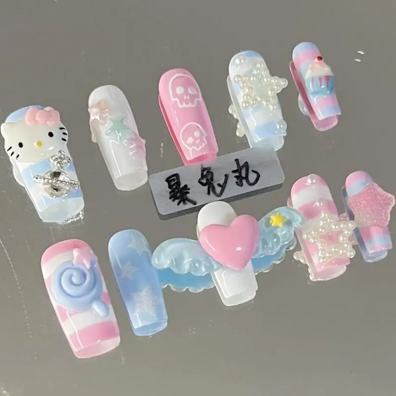 Sanrios Kawaii Hello Kitty Manicure Anime Cute Fashion Portable Handmade Nail Stickernail Decal Can Be Used Repeatedly Girl Gift