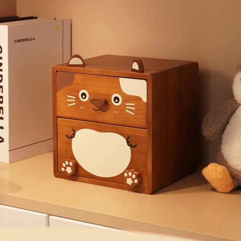Creative and Cute Storage Box Solid Wood Cartoon Jewelry Box Cosmetics Storage Box Children's Birthday Gift Home Desktop Decor