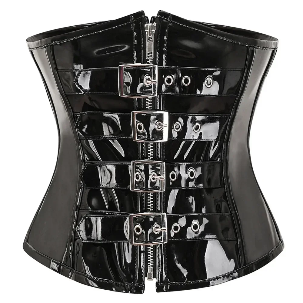 PVC Corset Top for Women Gothic Underbust Bustier Black Red PU Leather Waist Cincher Corselet Steampunk Corset