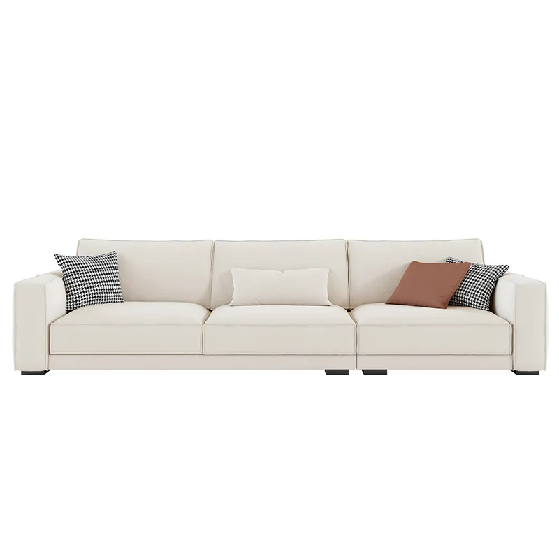 Fabric sofa Nordic simple modern small apartment living room straight row three-person cream wind tofu sofa