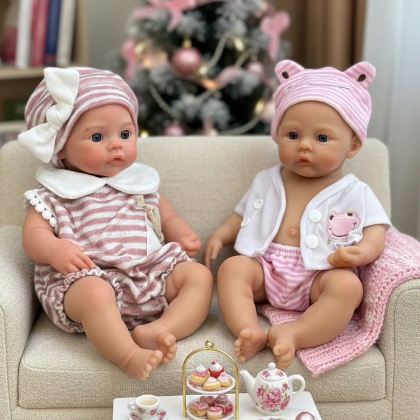 1PC/2 Styles 13Inch Open Mouth With 2 Clothes Solid Silicone Bebe Reborn Girls Painted Skin Handmade Lifelike Newborn Baby Dolls