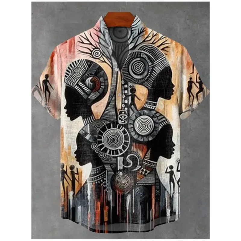 جديد الرجال العرقية نمط ثلاثية الأبعاد طباعة الأساسية قميص هاواي عطلة حفلة قميص الكتان التلبيب الشاطئ قمصان قصيرة الأكمام ملابس خارجية