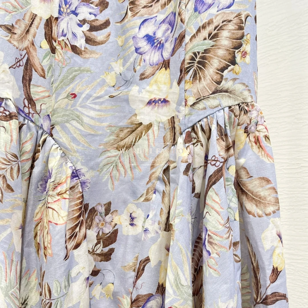 

2025 Fashion Blue Violet Purple Floral Print Midi Skirts for Women