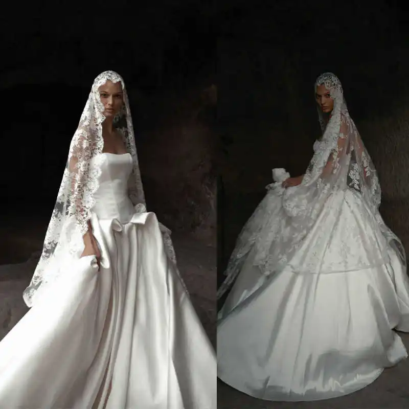 Retro Mantilla Bridal Veil Single‑Layer Scalloped Floral Lace Hooded Style Mid‑Long Wedding Bridal Hair Accessory Customized