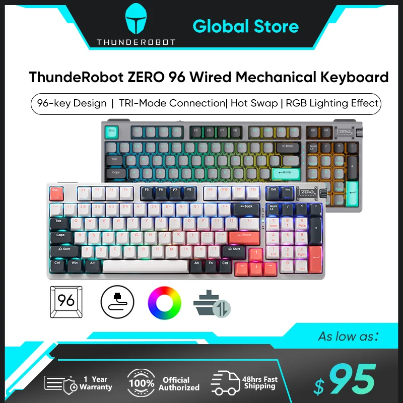 

ThundeRobot ZERO 96 Mechanical Keyboard Three-Mode Connection Gaming Keyboard Hot-Swappable RGB Light For Gamer Keyboard