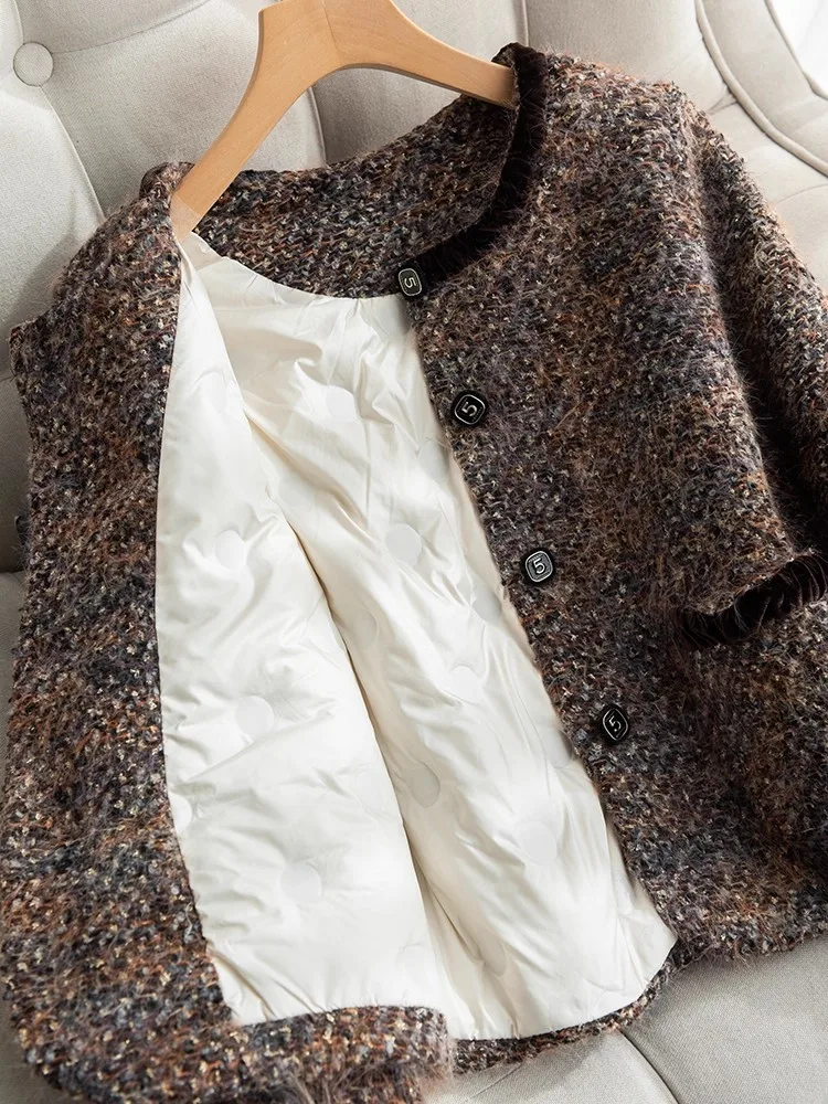 الشتاء أزياء أنيقة السيدات جديد القهوة الدافئة أسفل معطف س الرقبة واحدة الصدر واسعة الخصر مكتب الإناث بطة أسفل معطف قصير