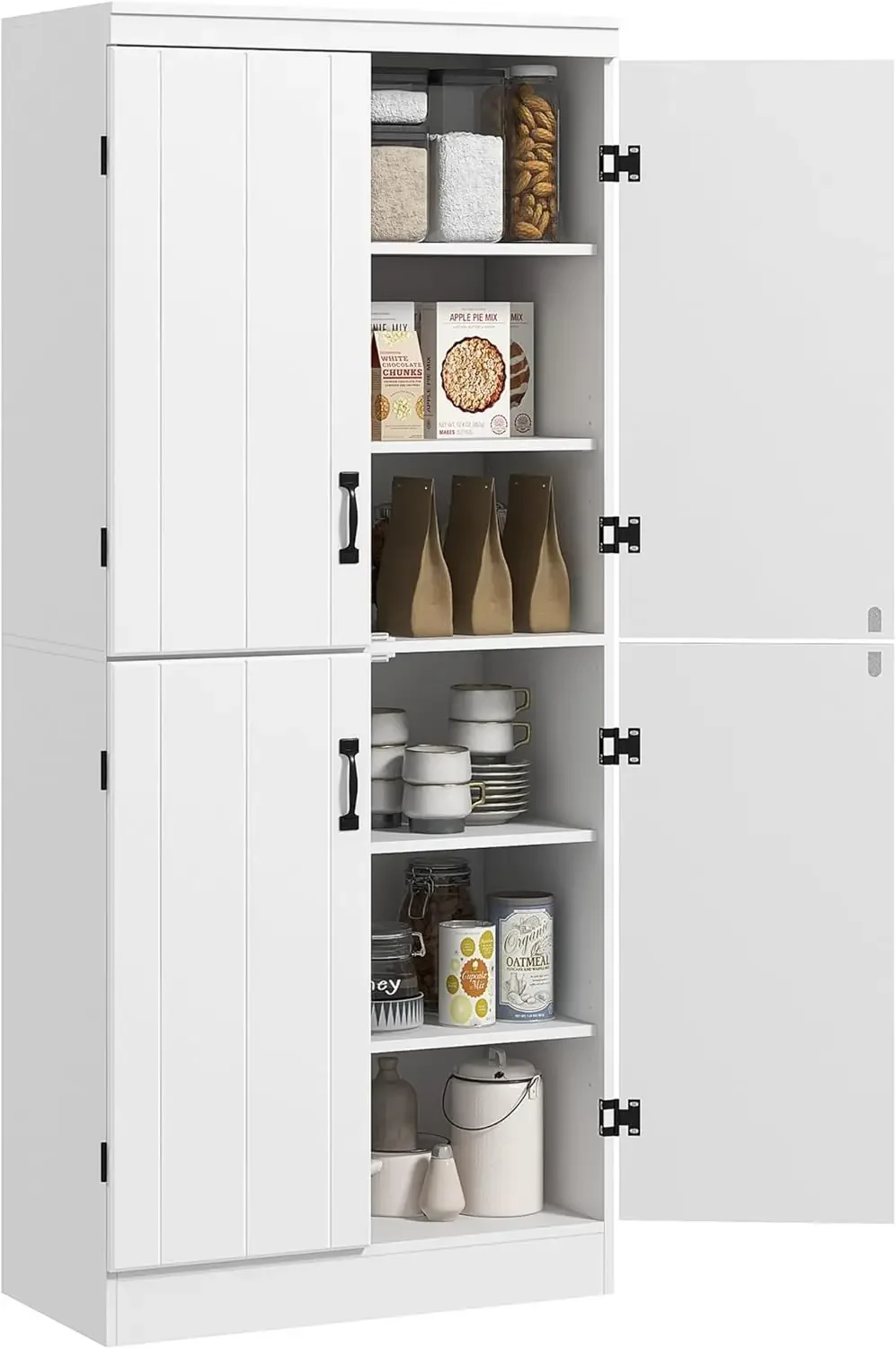 

Kitchen Pantry Cabinet, Freestanding Storage Cabinet, 4 Doors and 2 Adjustable Shelves for Dining Room, White, 70"