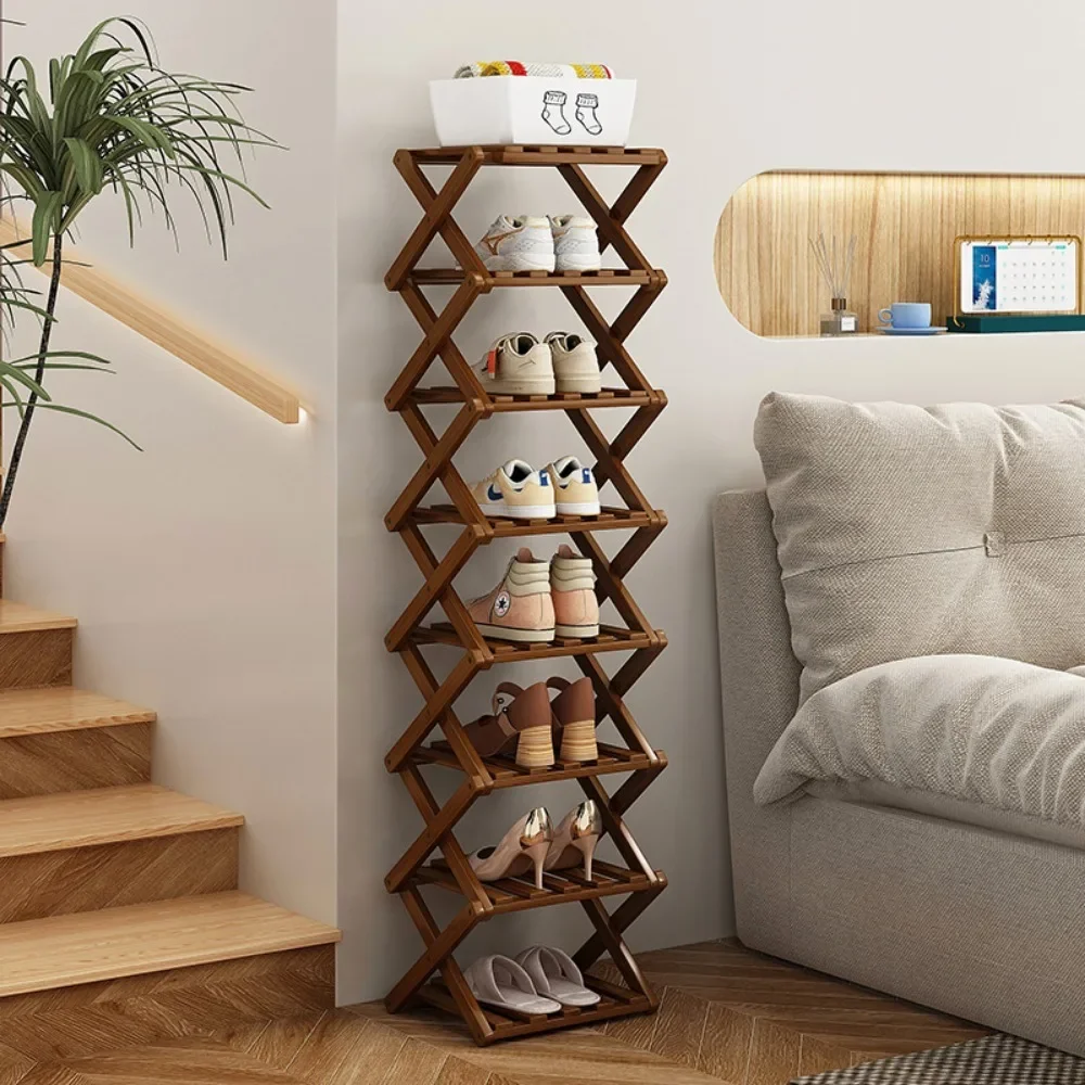 Shoe Rack Bamboo Made Telescopic Doorway Shoe Rack Multi Layer Household Foldable Shoes Shelves No Installation Required Frame