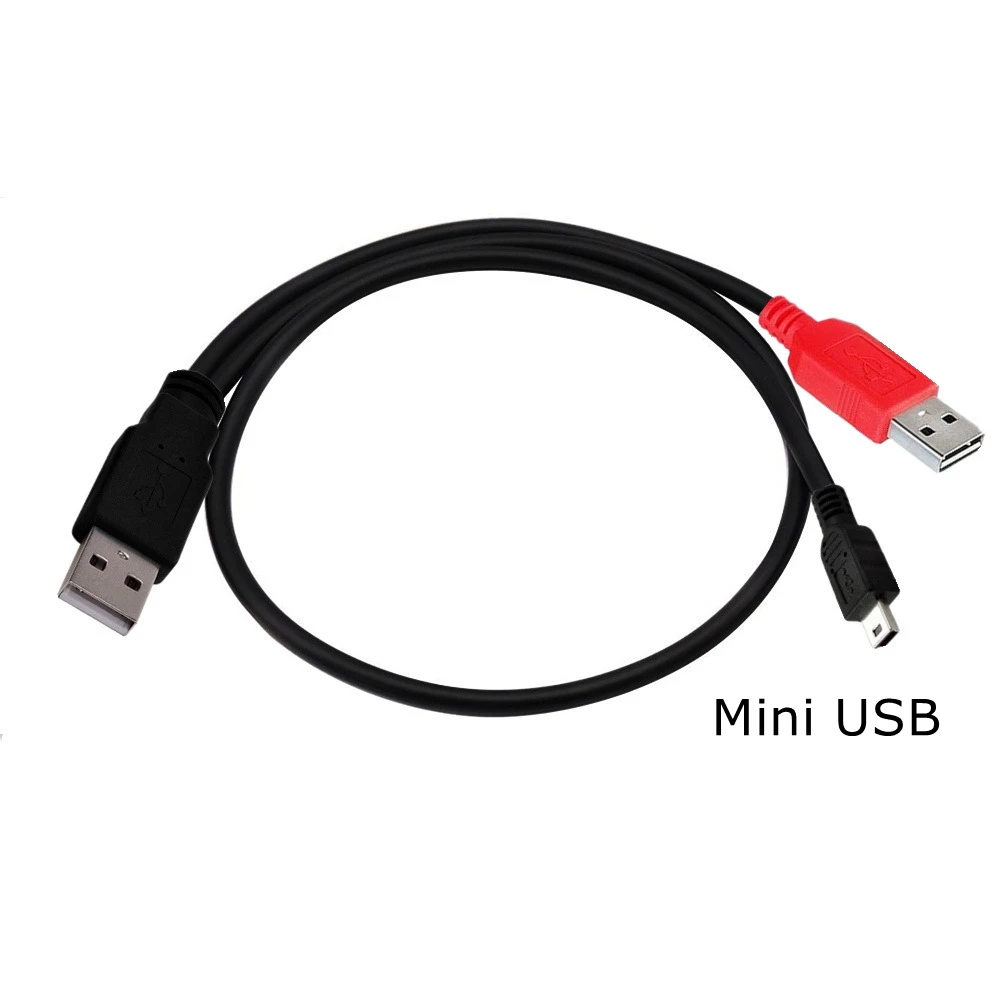 2In1 USB 2.0 Type A Male To Micro Mini USB 5Pin Type A 3A C Male Y Splitter Cable 80/20CM with USB Power Supply For HDD Camera