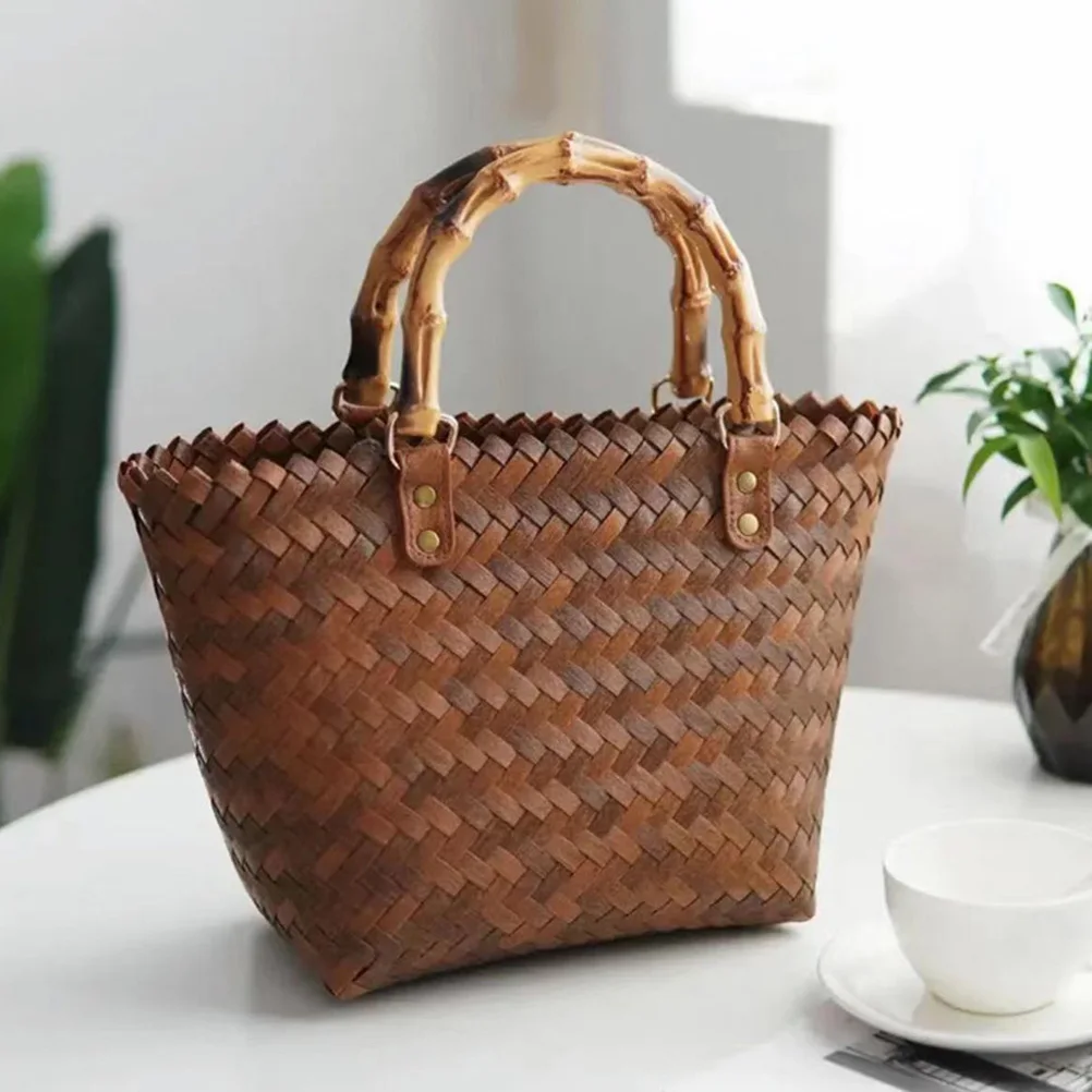 

Stylish Vintage Woven Tote Bag Straw Handbag Lightweight Beach Picnic Basket Purse