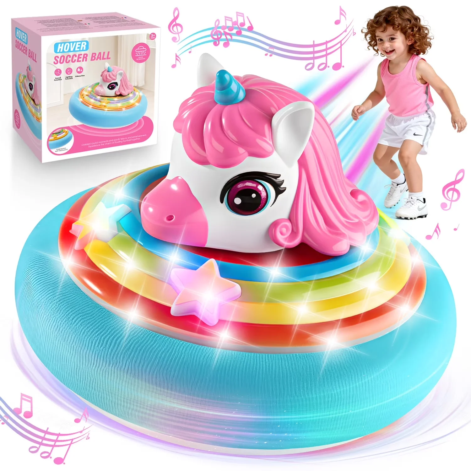 Eenhoorn hoverbal, luchtmacht voetbalschijf, kleurrijke lichten, muziekspeelgoed, buiten- en binnenspel, cadeau voor jongens en meisjes