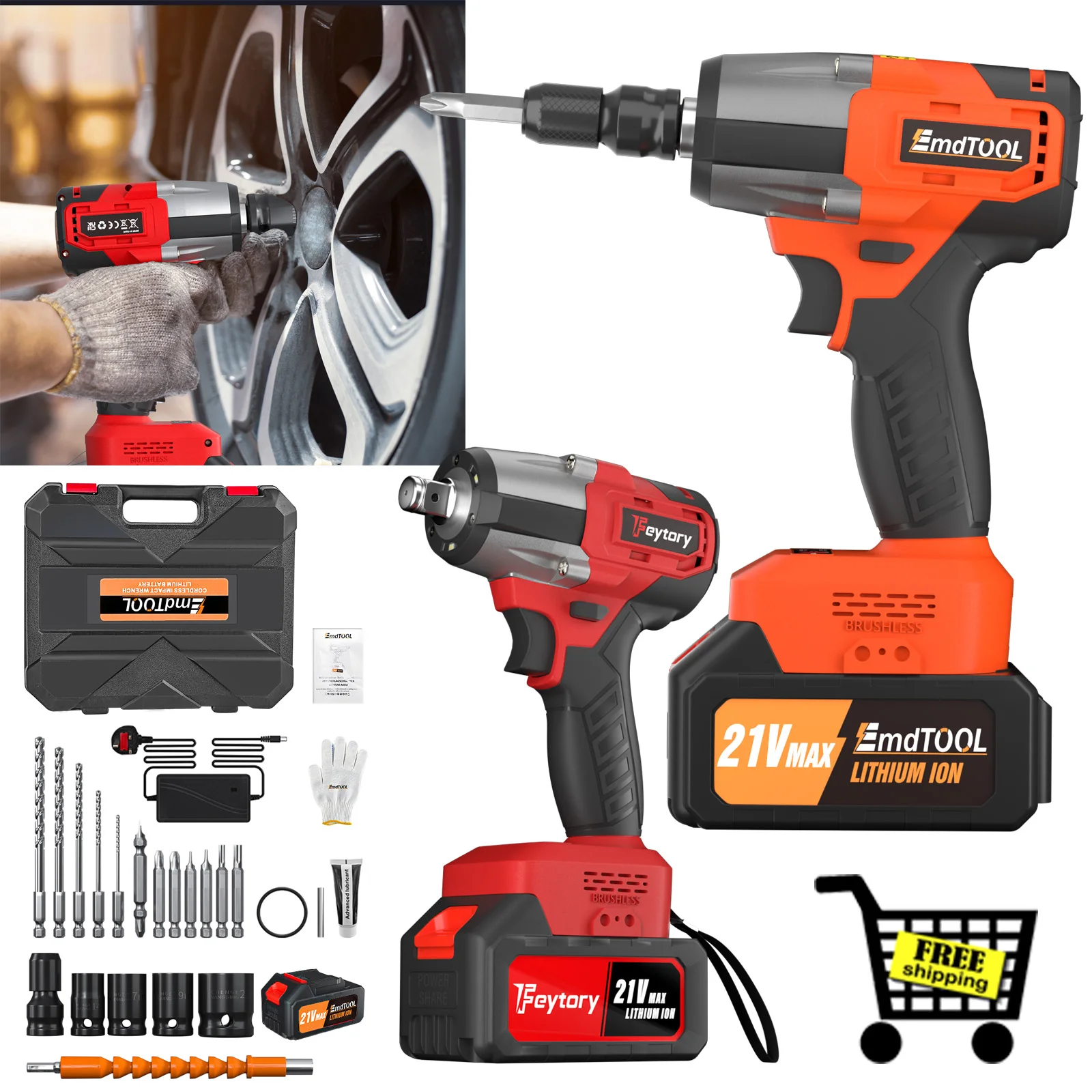 

DayPlus 2-in-1 Cordless Power Impact Wrench, 21V Electric Brushless Driver 550N.m. 1/2" Chuck High Torque 4pc Impact Sockets