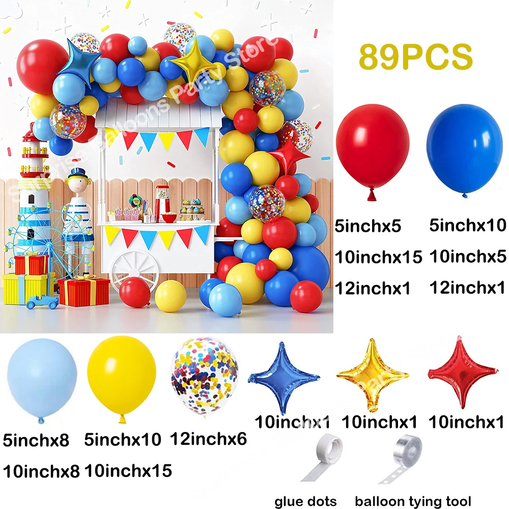 Carnival Circus Balloon Garland Arch Kit Red Blue Yellow Confetti Balloon Star Foil Toy Ballon Party Birthday Decoration Rainbow