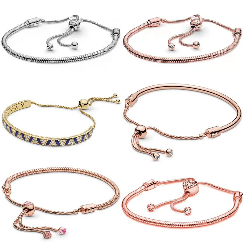 

Shine Stones amp Stripes Sliding Rose Castle Peach Blossom 925 Sterling Silver Bracelet Fit Europe Bangle Charm Diy Jewelry