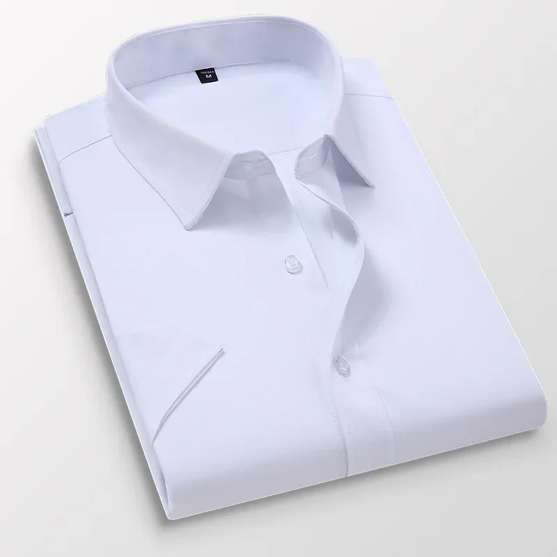 Men Short Sleeve Shirts 2024 Summer Solid Business Casual Office Slim Fit White Shirts Classic Fashion High Quality Men Clothing