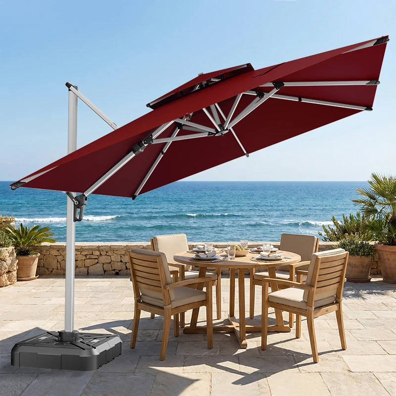 3X3M Square Canopy  Aluminum Cantilever Umbrella 360 Rotating Waterproof Lightweight Outdoor Umbrella for Patio