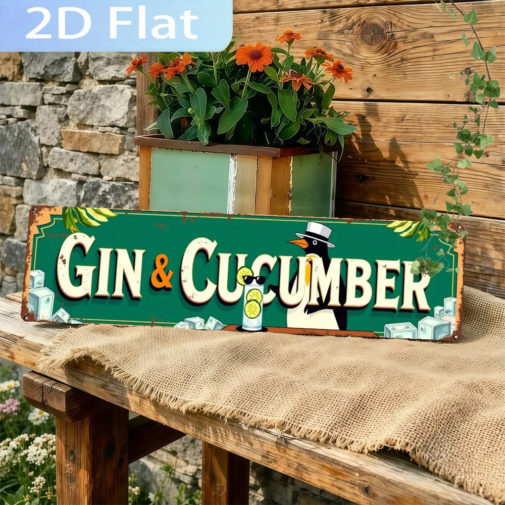 2D Flat - A Flat Metal Wall Decoration in 2D, Showcasing a Rustic Design of Gin And Cucumber, Ideal for Farmhouse Style
