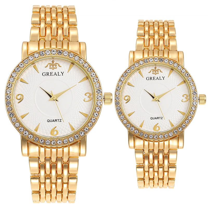 ساعة سوار بدلة نسائية كاجوال مرصعة بالألماس، ساعة رجالية بسوار فولاذي للأعمال، ساعة كوارتز عصرية للأزواج