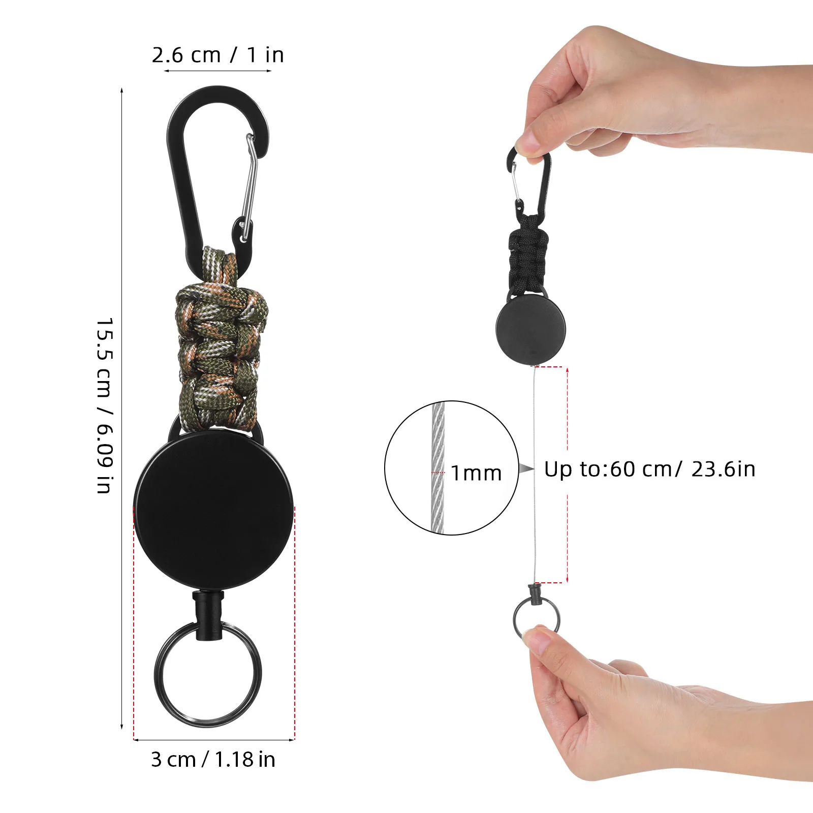 4Pcs Retractable Keychain Badge Holder Heavy Duty Outdoor Hiking Carabiner Reel Telescopic Lanyard Clip Extender Wire
