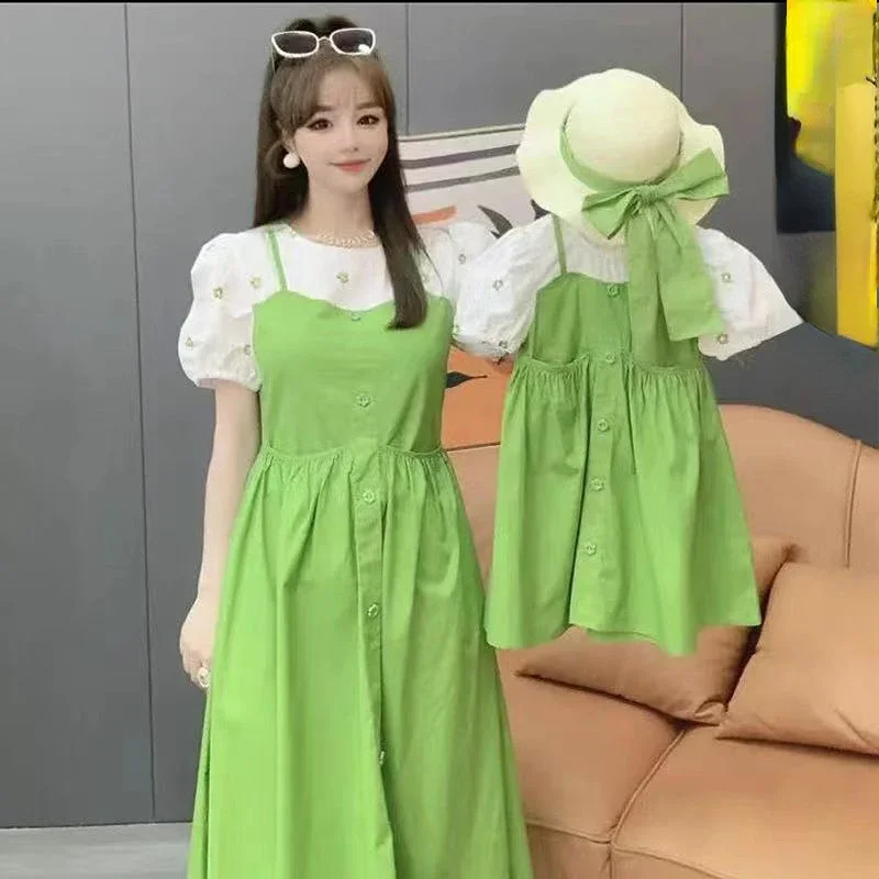 Summer Family Matching Outfits Mother Daughter Dress Korean one-piece Children Girl Dress Mommy and Me Matching Clothes