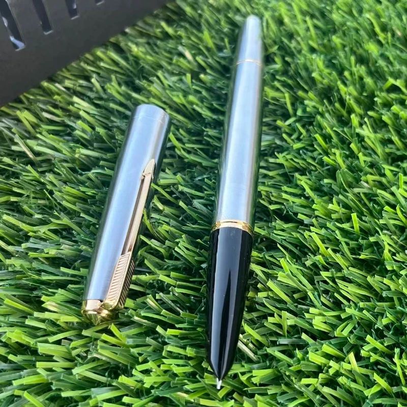 

All-steel Piston Pens Wingsung 601 601A Fountain Pen Hooded Nib F 0.5 Ink Pen Silver Calligraphy Office Supplies Pens Writing