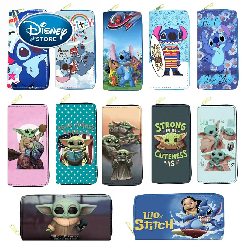 

Disney Long Wallet For Women Secure Zipper Multiple Bank Card Slots Phone Compartment Versatile Clutch Cartoon Yoda Baby Stitch