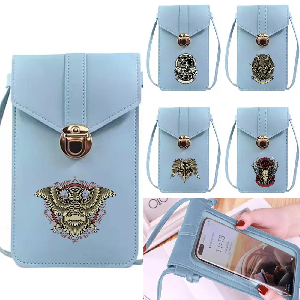 

Mobile Phone Bag Fashion Touch Screen Shoulder Portable Phone Bag Skull Printing Series Leather Women Crossbody Bags