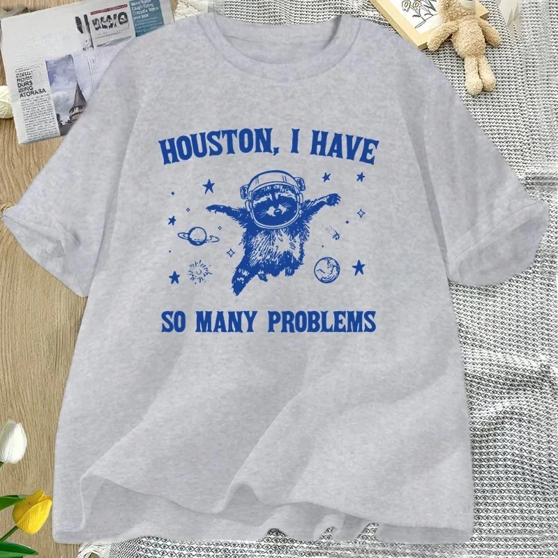Houston Ho Ho tante problemi T-shirt Divertente Procione nello spazio Luna Magliette grafiche Vintage Manica corta Abbigliamento donna Y2K Top