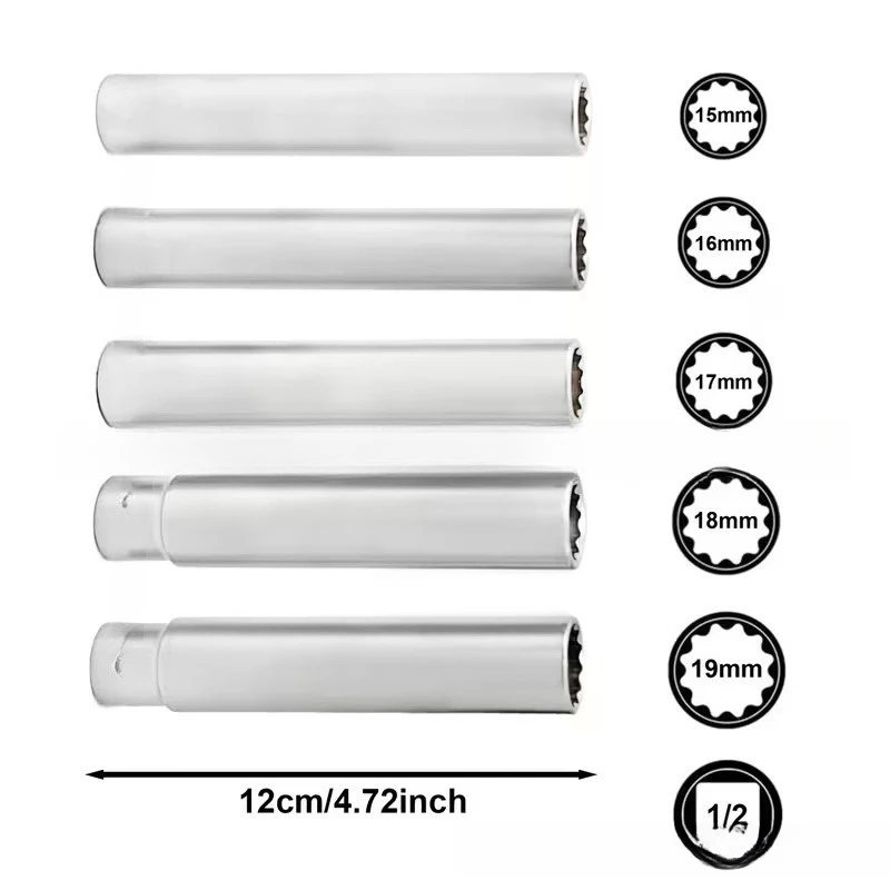 7‑Piece 3/8 Inch Long 12‑Point Hex Socket Set EVA Storage Case Extended Deep Socket Hand Repair Tool Kit