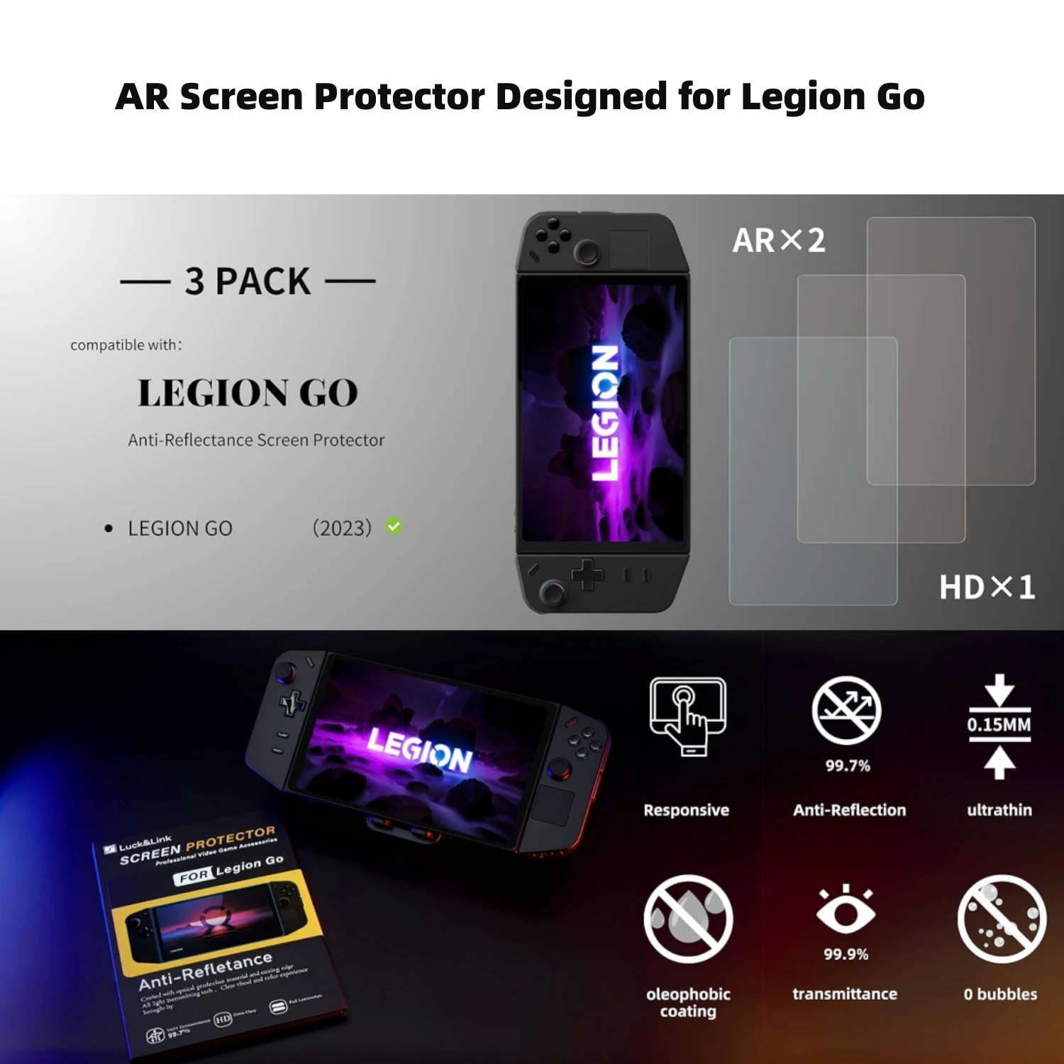 

[Anti-Reflectance] AR Screen Protector Designed for Legion Go, High Definition/Enhance Screen Transparency for Legion Go 3-Pack