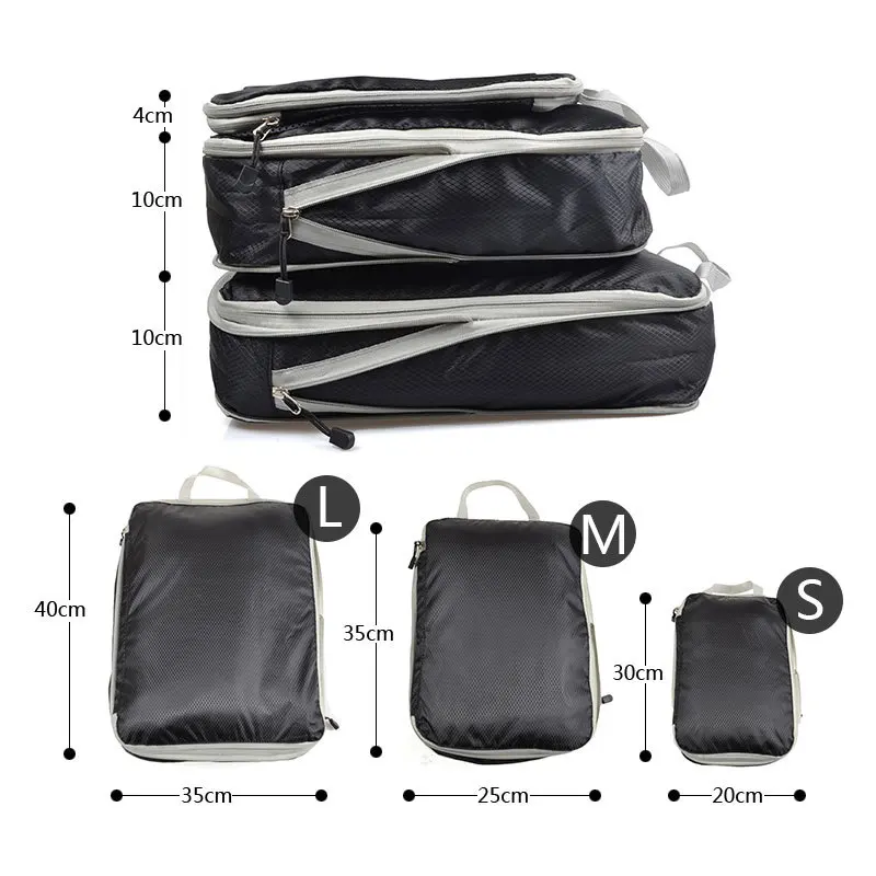 Valise étanche portable en nylon avec sac à main, sac de rangement de voyage, emballage compressible, cubes, ensemble de 3 pièces