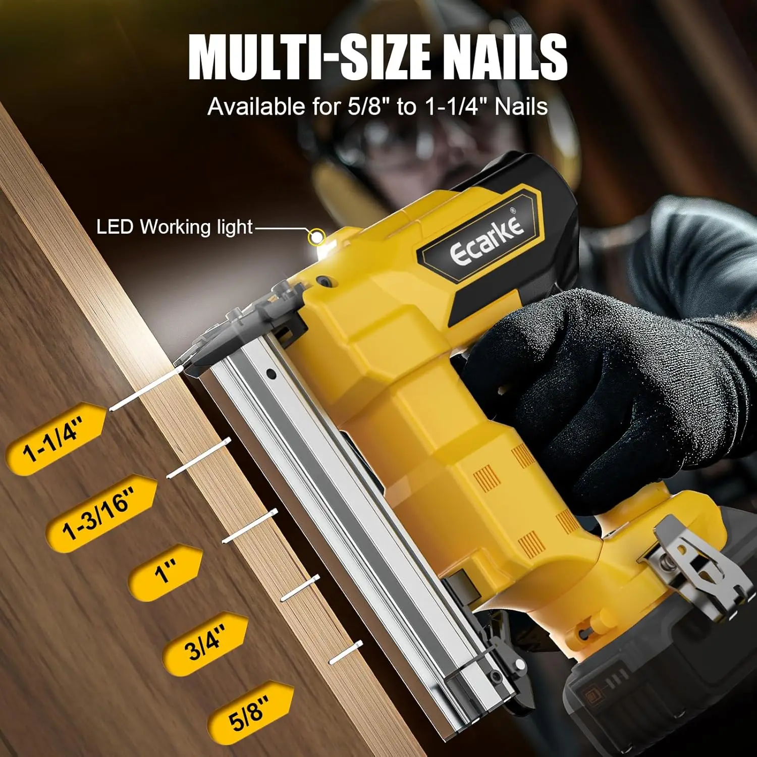 Cordless Brad Nailer for Dewalt 20V MAX Battery: Electric Brad Nail Gun with 18 Gauge Nails for Upholstery Woodworking - Brushle