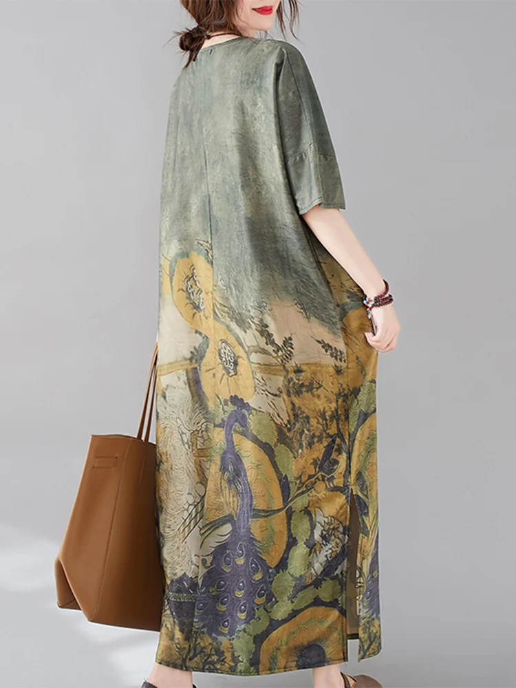 Imprimé fleuri ample été Dr v-ne minceur grande taille vêtements pour femmes coton Long Sve ort Dr pour grande taille