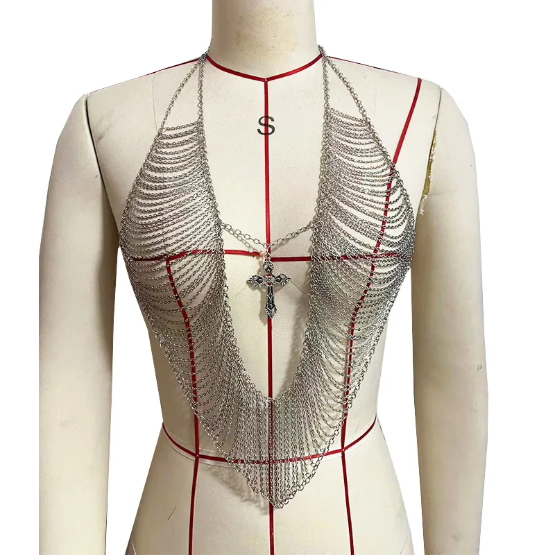 المرأة مثير ملابس السباحة الشاطئ الجوف خارج عارية الذراعين شرابة سبيكة حجر الراين الصليب قلادة المحاصيل الأعلى الخصر سلسلة حزب بيكيني #4