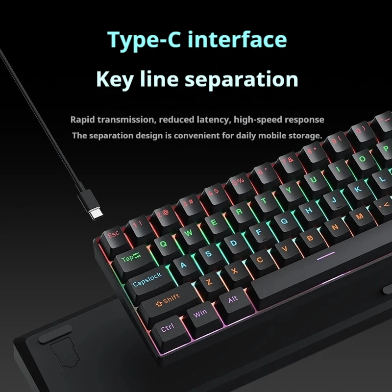 Mini Usb Wired Mechanical Keyboard Full Key No Impact Rgb Lighting Effect Ergonomic Lightweight Compact Gaming Office Abs Keycap