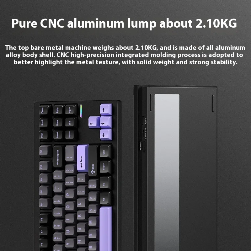 Imagem -05 - Teclado Mecânico Puro Cnc Alumínio Personalizado Quente Swappable Junta Interruptor de Alta Fidelidade Dinâmico Rgb 2.1kg bt 2.4g sem Fio Gx87