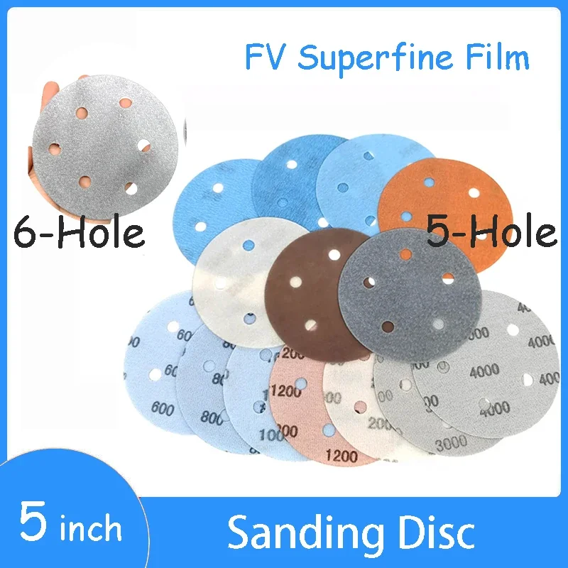 

10PCS 5 Inch 5/6-Hole FV Superfine Film Sanding Disc Soft Sandpaper Sheet 600~5000 Grits Wet & Dry Automotive Paint Sanding