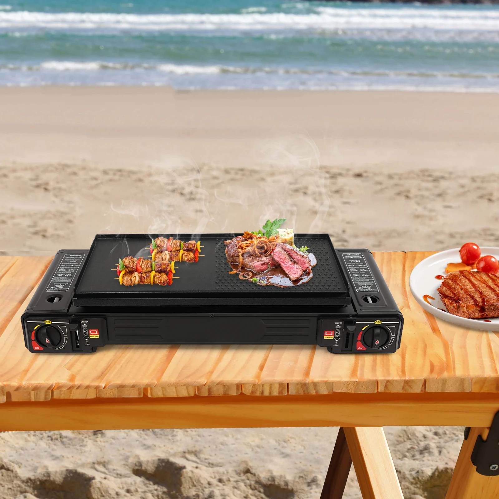 

Portable 2 Burner Camping Stove Double Gas Cooker with Baking Tray & Case for Outdoor Picnic BBQ, Patio Garden Party