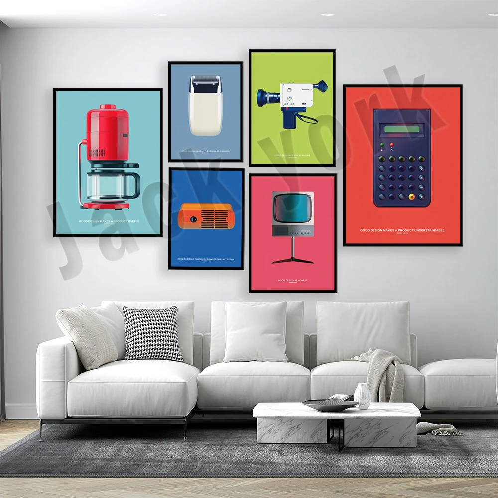 

Illustrated print from Dieter Rams' "10 Principles of Good Design" series, industrial design classic typographic poster.