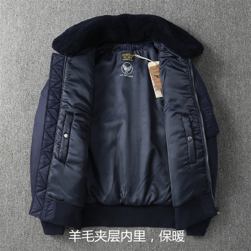 B-15 Casual Jackets Wool Collar Thick Outerwear Vintage Style Motorcycle Cargo Fashion Outdoor Windproof Coats