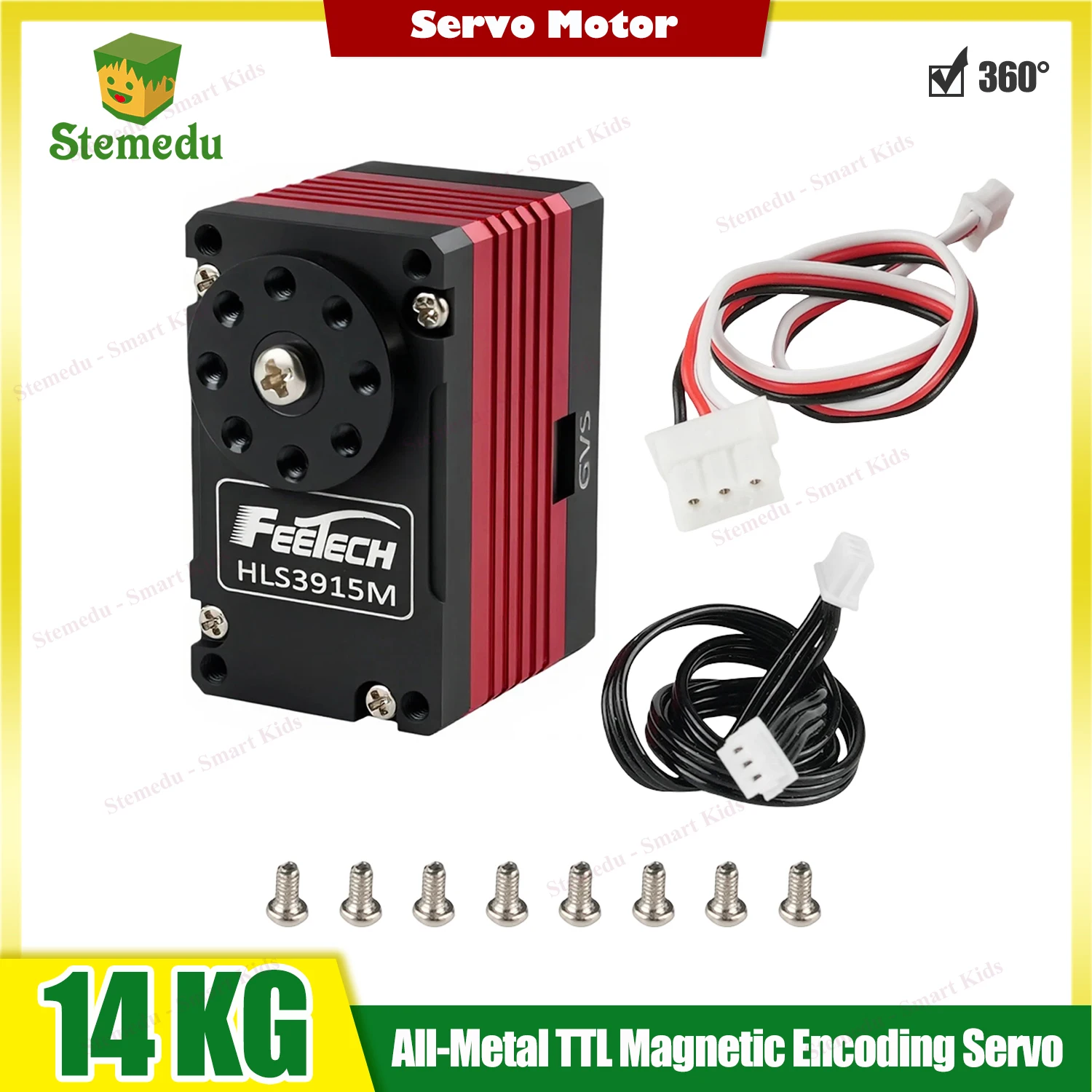 

Feetech HLS3915M-C001 12V 14KG TTL All-Metal Coreless 360-Degree Magnetic Encoding Dual-Axis TTL Serial Port Servo Motor
