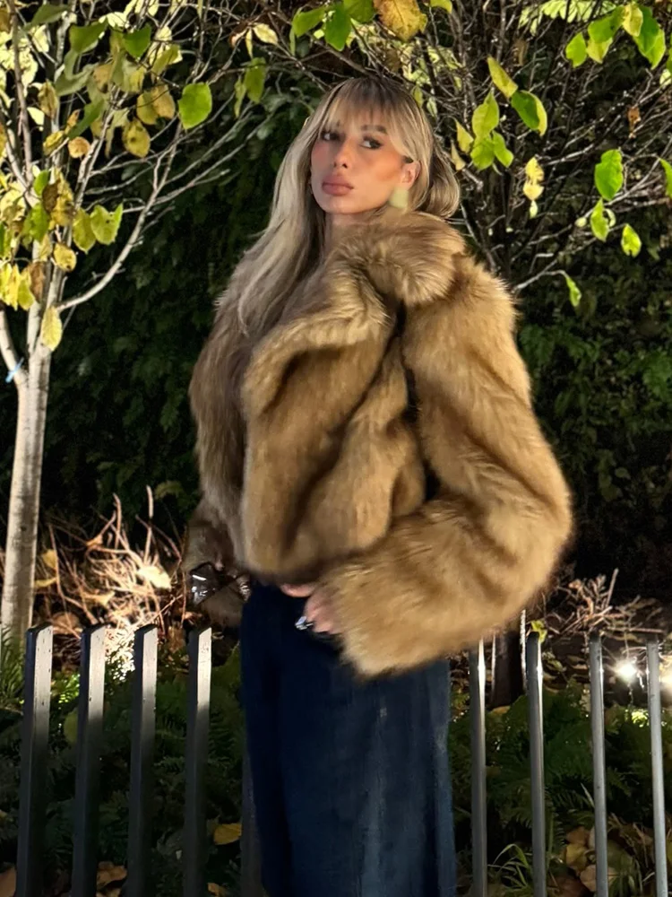 

HH Women Fashion Solid Long Sleeve Natural Imitation Fur Coat Winter Female O-Neck Warm Pockets Casual Loose Outwear Jacket