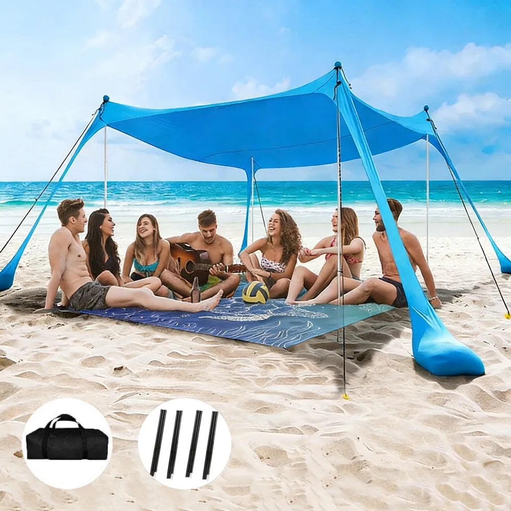 Carpa de Camping para Playa, Toldo con Protección Solar UPF50+, Resistente al Viento, Carpa de Playa Todo en Uno, Toldo Ultraligero para Camping