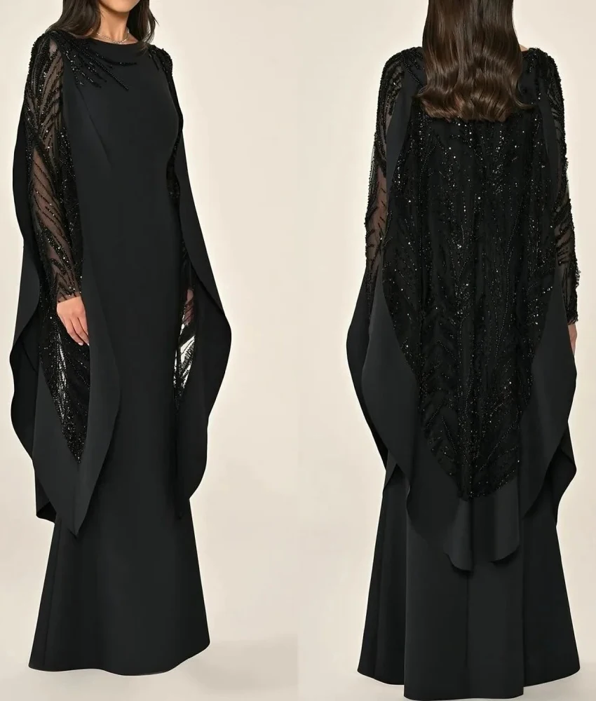 

Customized Delicate Jersey Mermaid Sequined Evening Dress Temperament O-neck Long Sleeves Floor Length Prom Gowns Custom Size