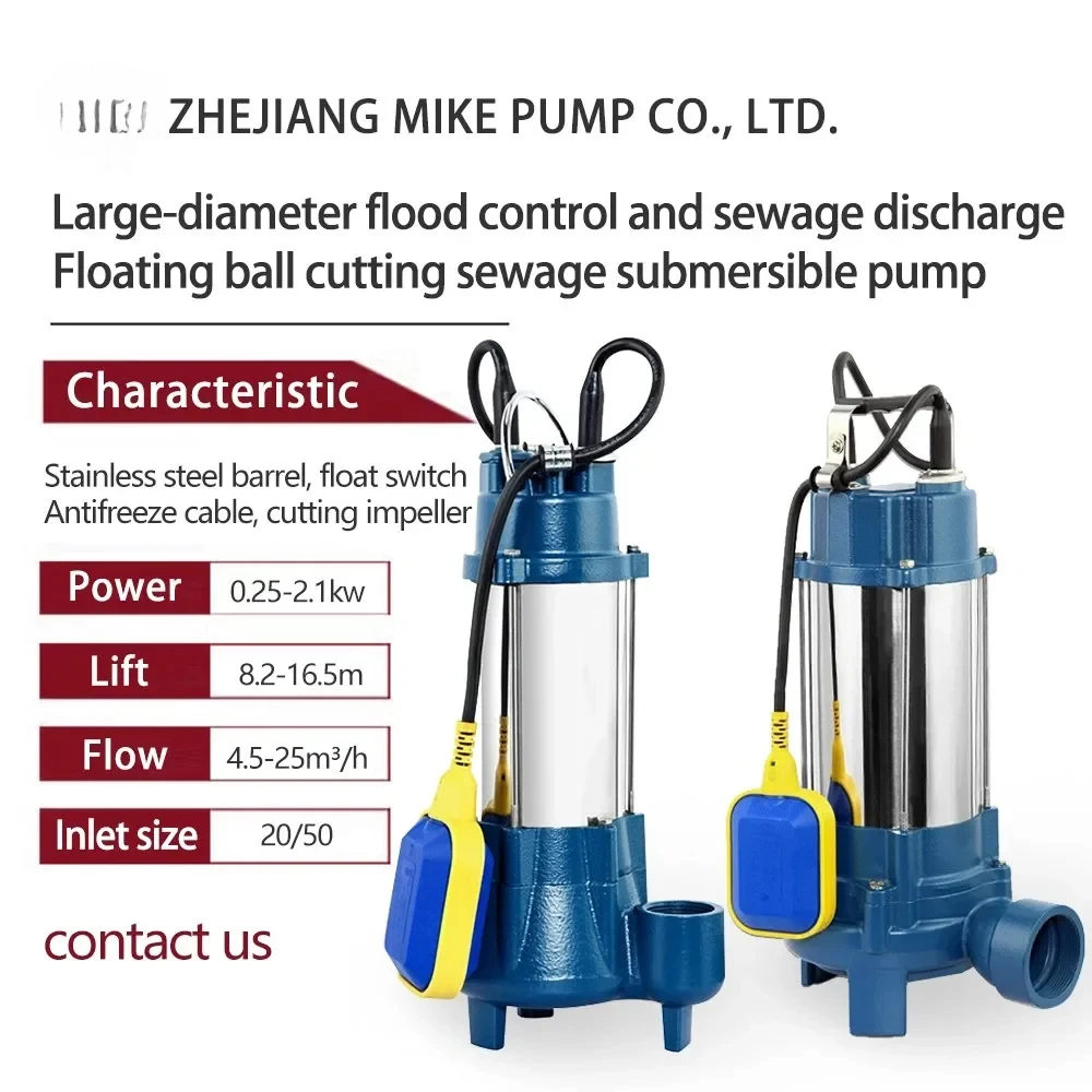 For V-Type Submersible Sewage Cut Water Sewage Pump Stainless With Float Switch